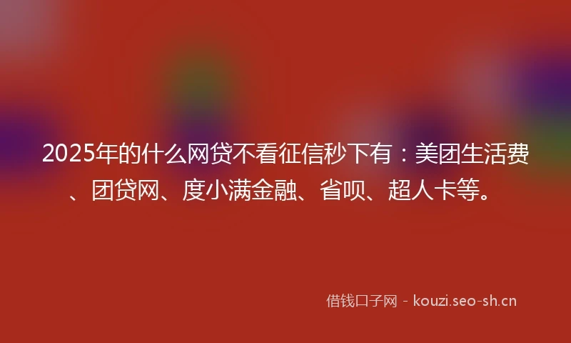 2025年的什么网贷不看征信秒下有：美团生活费、团贷网、度小满金融、省呗、超人卡等。