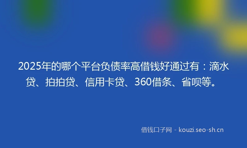 2025年的哪个平台负债率高借钱好通过有：滴水贷、拍拍贷、信用卡贷、360借条、省呗等。