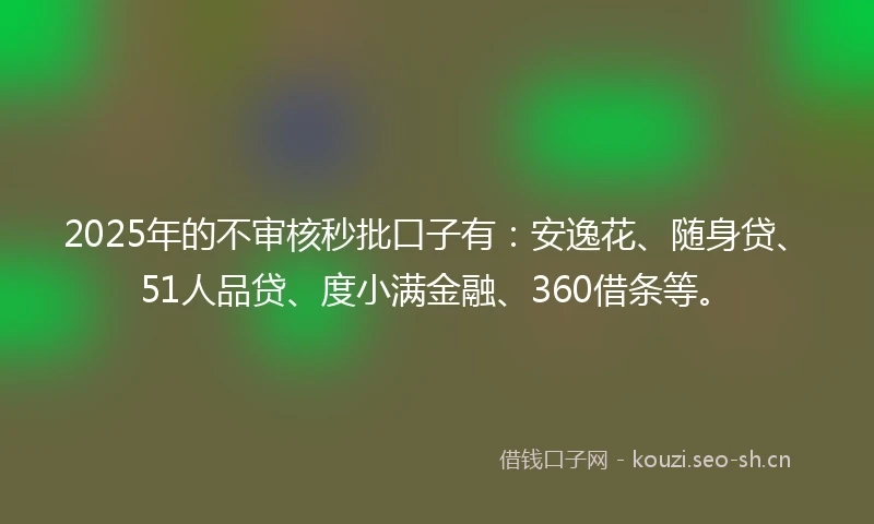 2025年的不审核秒批口子有：安逸花、随身贷、51人品贷、度小满金融、360借条等。