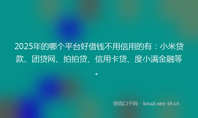 2025年的哪个平台好借钱不用信用的有：小米贷款、团贷网、拍拍贷、信用卡贷、度小满金融等。