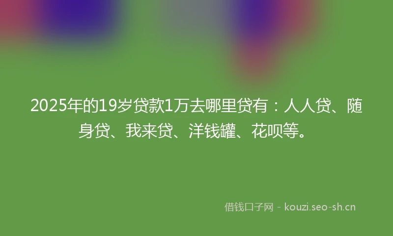 2025年的19岁贷款1万去哪里贷有：人人贷、随身贷、我来贷、洋钱罐、花呗等。