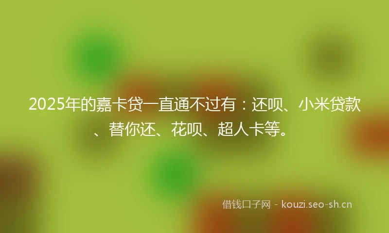 2025年的嘉卡贷一直通不过有：还呗、小米贷款、替你还、花呗、超人卡等。