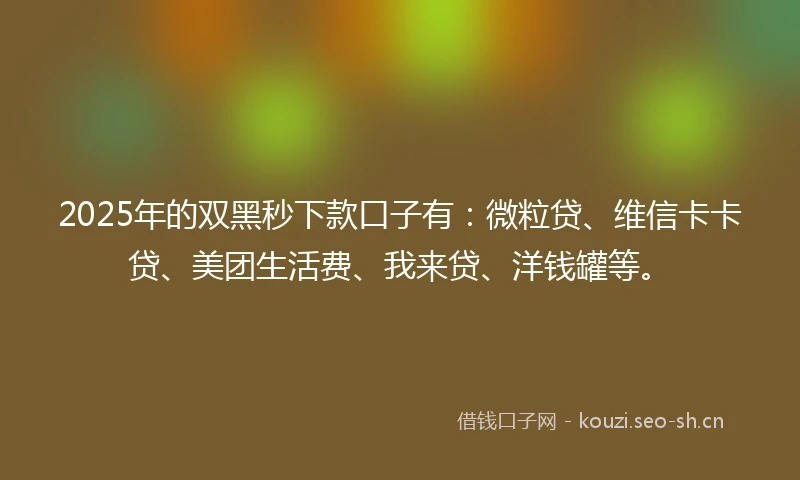 2025年的双黑秒下款口子有：微粒贷、维信卡卡贷、美团生活费、我来贷、洋钱罐等。