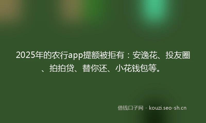 2025年的农行app提额被拒有：安逸花、投友圈、拍拍贷、替你还、小花钱包等。