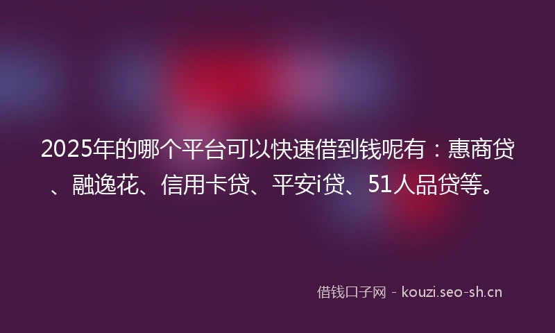 2025年的哪个平台可以快速借到钱呢有：惠商贷、融逸花、信用卡贷、平安i贷、51人品贷等。