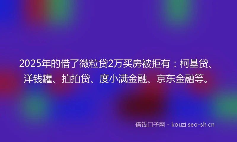 2025年的借了微粒贷2万买房被拒有：柯基贷、洋钱罐、拍拍贷、度小满金融、京东金融等。