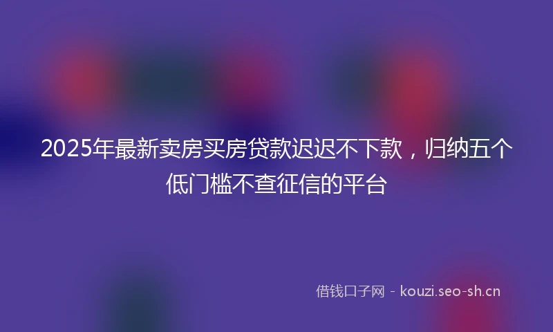 2025年最新卖房买房贷款迟迟不下款，归纳五个低门槛不查征信的平台