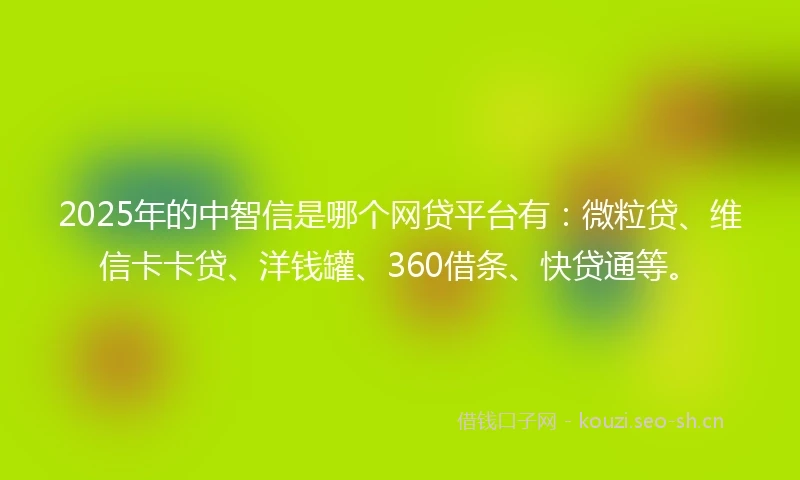 2025年的中智信是哪个网贷平台有：微粒贷、维信卡卡贷、洋钱罐、360借条、快贷通等。