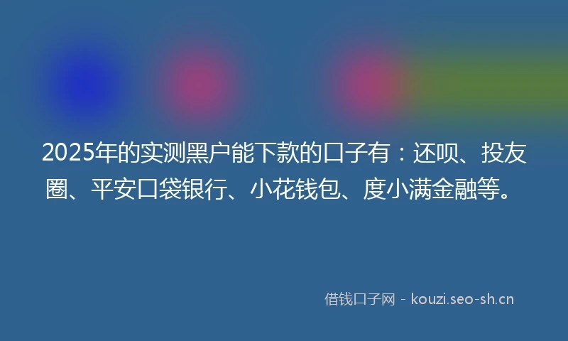 2025年的实测黑户能下款的口子有：还呗、投友圈、平安口袋银行、小花钱包、度小满金融等。