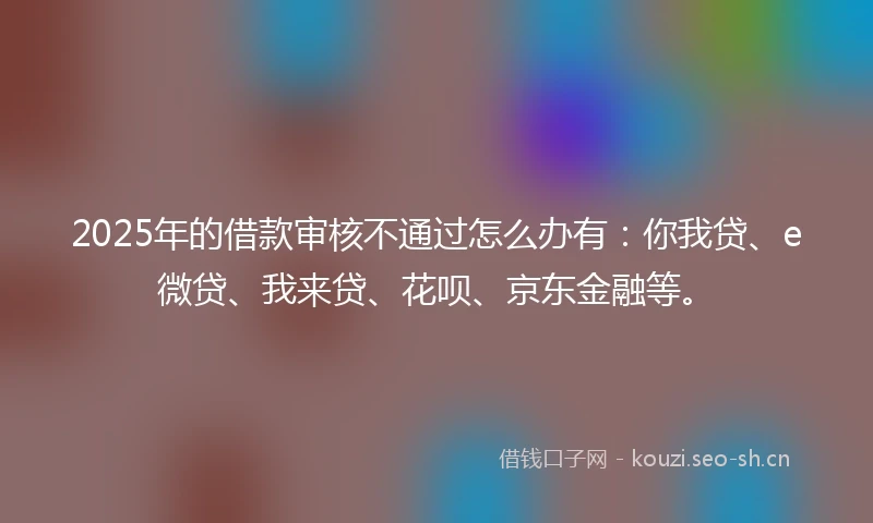 2025年的借款审核不通过怎么办有：你我贷、e微贷、我来贷、花呗、京东金融等。