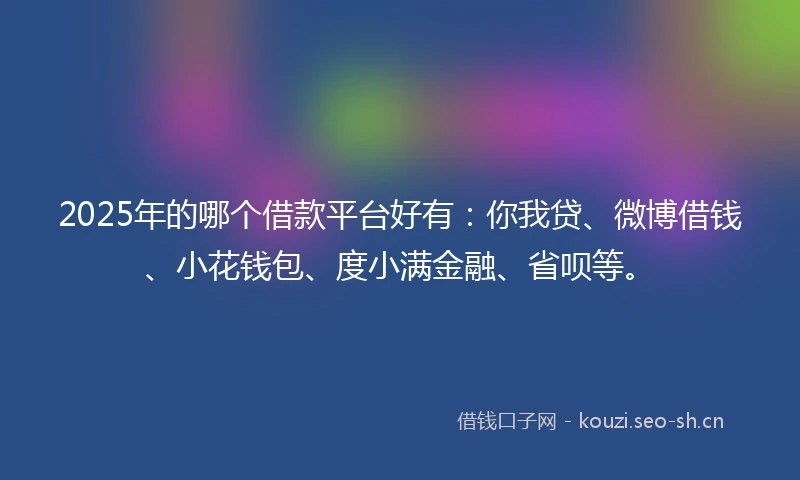 2025年的哪个借款平台好有：你我贷、微博借钱、小花钱包、度小满金融、省呗等。