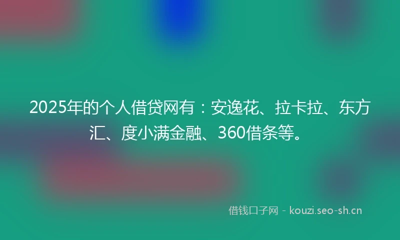 2025年的个人借贷网有：安逸花、拉卡拉、东方汇、度小满金融、360借条等。
