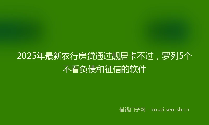 2025年最新农行房贷通过靓居卡不过，罗列5个不看负债和征信的软件