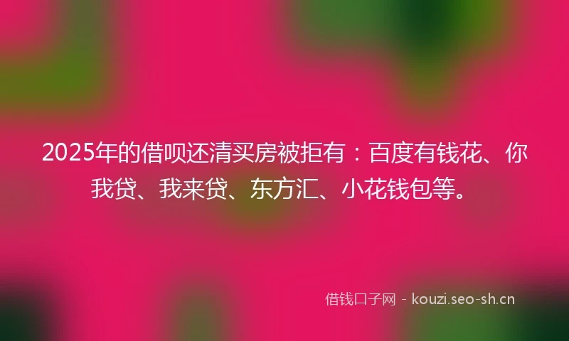 2025年的借呗还清买房被拒有：百度有钱花、你我贷、我来贷、东方汇、小花钱包等。