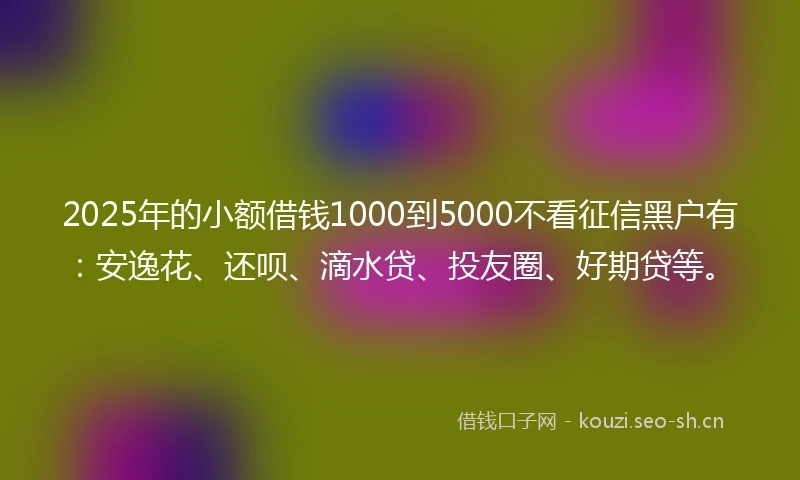 2025年的小额借钱1000到5000不看征信黑户有：安逸花、还呗、滴水贷、投友圈、好期贷等。