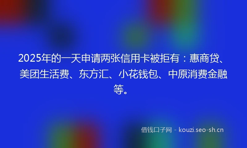2025年的一天申请两张信用卡被拒有：惠商贷、美团生活费、东方汇、小花钱包、中原消费金融等。