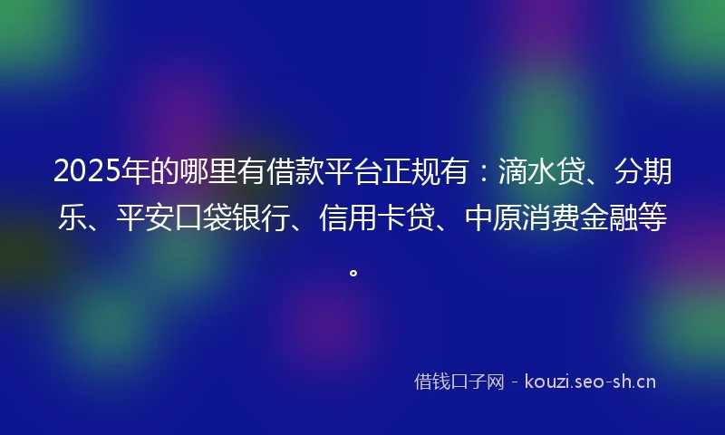 2025年的哪里有借款平台正规有：滴水贷、分期乐、平安口袋银行、信用卡贷、中原消费金融等。