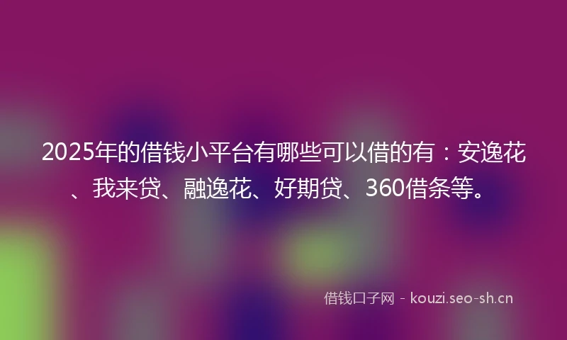 2025年的借钱小平台有哪些可以借的有：安逸花、我来贷、融逸花、好期贷、360借条等。