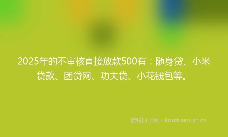2025年的不审核直接放款500有：随身贷、小米贷款、团贷网、功夫贷、小花钱包等。
