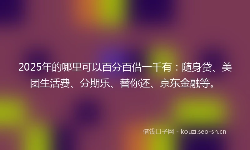 2025年的哪里可以百分百借一千有：随身贷、美团生活费、分期乐、替你还、京东金融等。