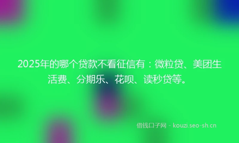 2025年的哪个贷款不看征信有：微粒贷、美团生活费、分期乐、花呗、读秒贷等。