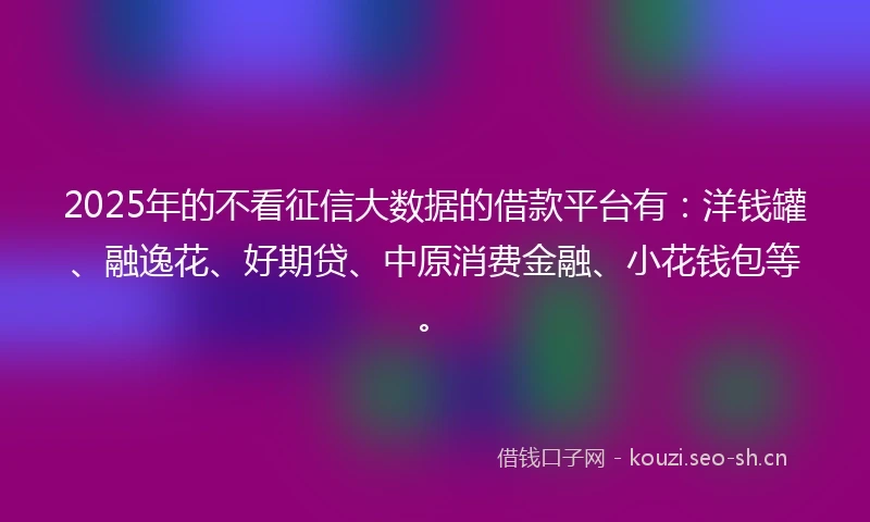 2025年的不看征信大数据的借款平台有：洋钱罐、融逸花、好期贷、中原消费金融、小花钱包等。
