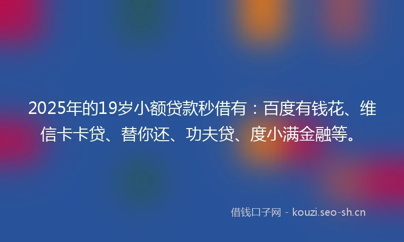 2025年的19岁小额贷款秒借有：百度有钱花、维信卡卡贷、替你还、功夫贷、度小满金融等。