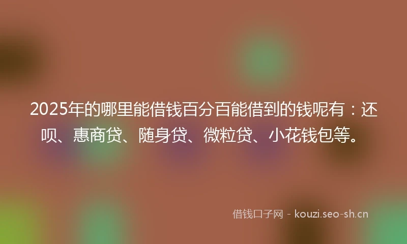 2025年的哪里能借钱百分百能借到的钱呢有：还呗、惠商贷、随身贷、微粒贷、小花钱包等。