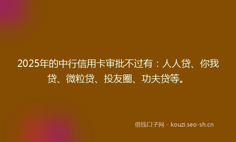 2025年的中行信用卡审批不过有：人人贷、你我贷、微粒贷、投友圈、功夫贷等。