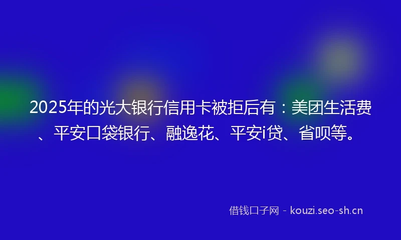 2025年的光大银行信用卡被拒后有：美团生活费、平安口袋银行、融逸花、平安i贷、省呗等。
