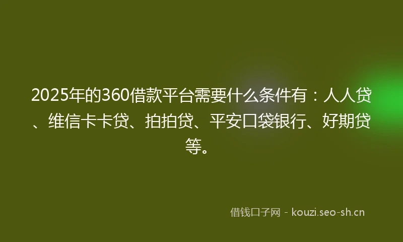 2025年的360借款平台需要什么条件有：人人贷、维信卡卡贷、拍拍贷、平安口袋银行、好期贷等。