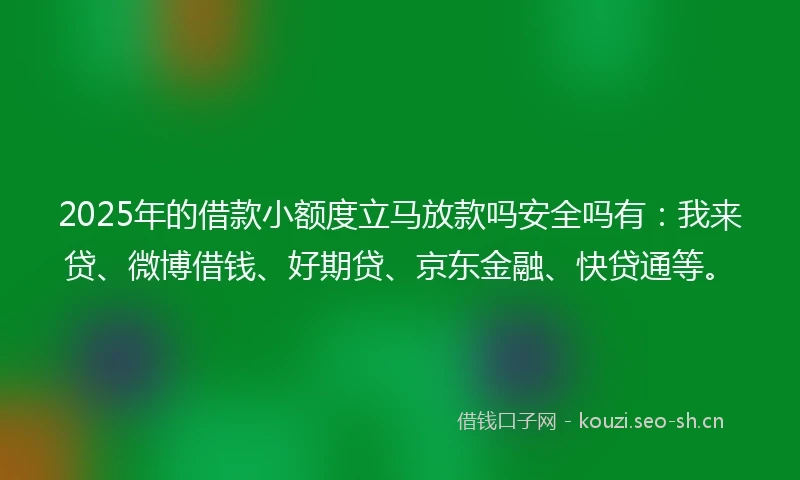 2025年的借款小额度立马放款吗安全吗有：我来贷、微博借钱、好期贷、京东金融、快贷通等。