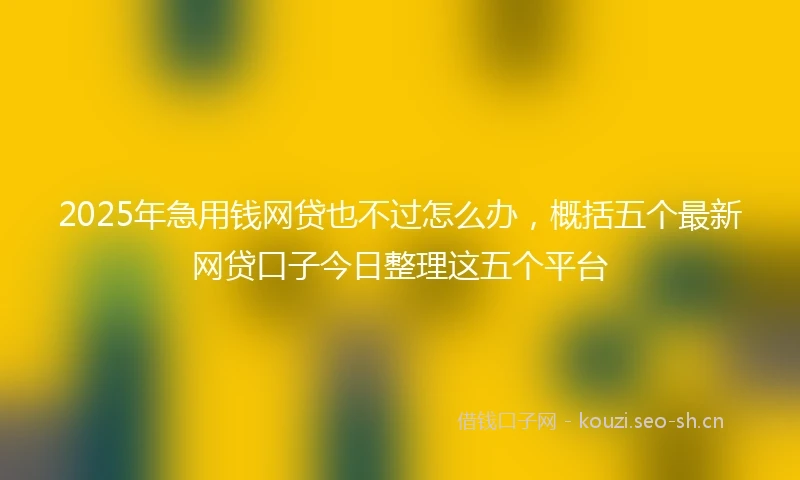 2025年急用钱网贷也不过怎么办，概括五个最新网贷口子今日整理这五个平台