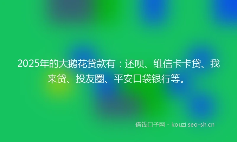 2025年的大鹅花贷款有：还呗、维信卡卡贷、我来贷、投友圈、平安口袋银行等。