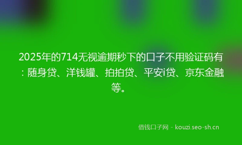 2025年的714无视逾期秒下的口子不用验证码有：随身贷、洋钱罐、拍拍贷、平安i贷、京东金融等。