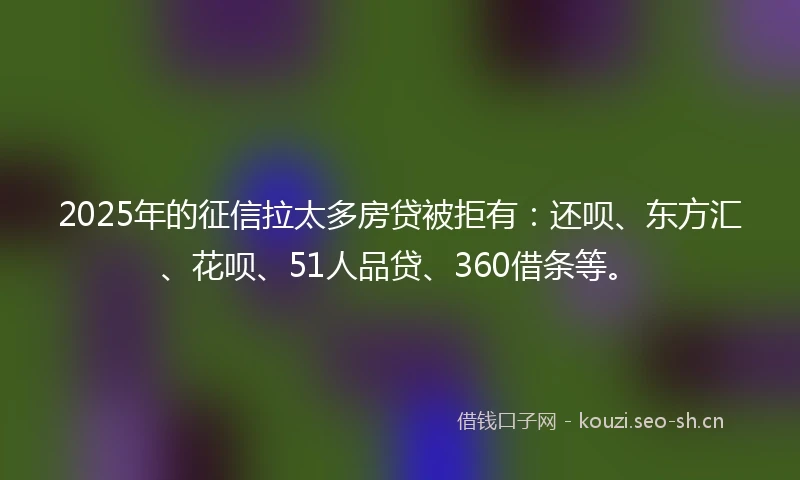 2025年的征信拉太多房贷被拒有：还呗、东方汇、花呗、51人品贷、360借条等。