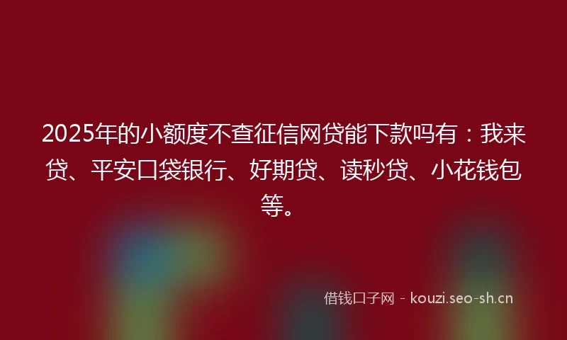 2025年的小额度不查征信网贷能下款吗有：我来贷、平安口袋银行、好期贷、读秒贷、小花钱包等。