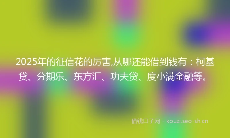2025年的征信花的厉害,从哪还能借到钱有：柯基贷、分期乐、东方汇、功夫贷、度小满金融等。