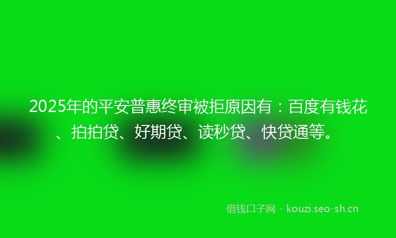 2025年的平安普惠终审被拒原因有：百度有钱花、拍拍贷、好期贷、读秒贷、快贷通等。