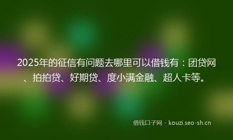 2025年的征信有问题去哪里可以借钱有：团贷网、拍拍贷、好期贷、度小满金融、超人卡等。