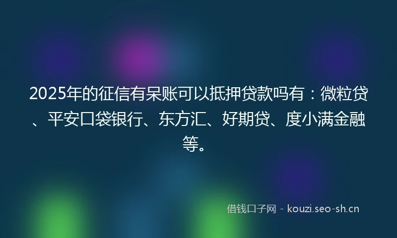2025年的征信有呆账可以抵押贷款吗有：微粒贷、平安口袋银行、东方汇、好期贷、度小满金融等。
