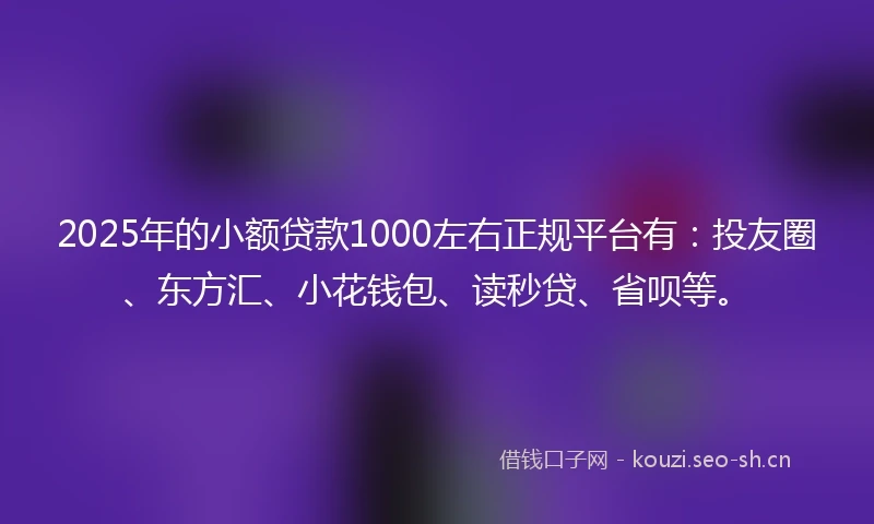 2025年的小额贷款1000左右正规平台有：投友圈、东方汇、小花钱包、读秒贷、省呗等。