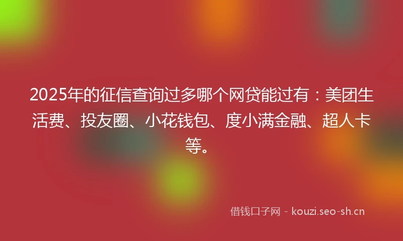 2025年的征信查询过多哪个网贷能过有：美团生活费、投友圈、小花钱包、度小满金融、超人卡等。