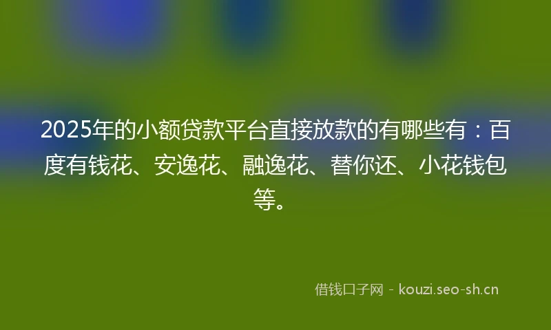 2025年的小额贷款平台直接放款的有哪些有：百度有钱花、安逸花、融逸花、替你还、小花钱包等。