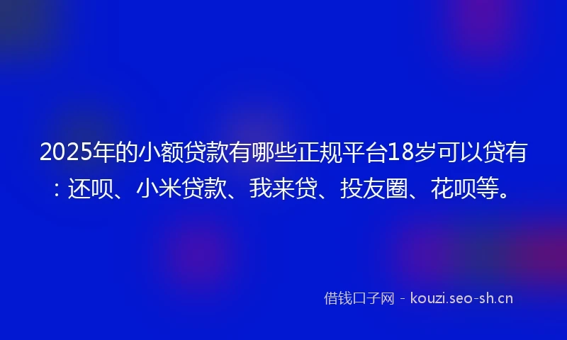 2025年的小额贷款有哪些正规平台18岁可以贷有：还呗、小米贷款、我来贷、投友圈、花呗等。