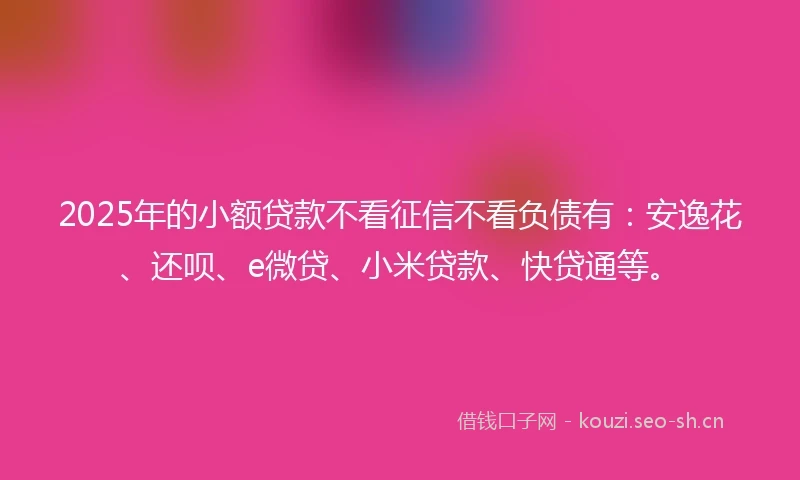 2025年的小额贷款不看征信不看负债有：安逸花、还呗、e微贷、小米贷款、快贷通等。