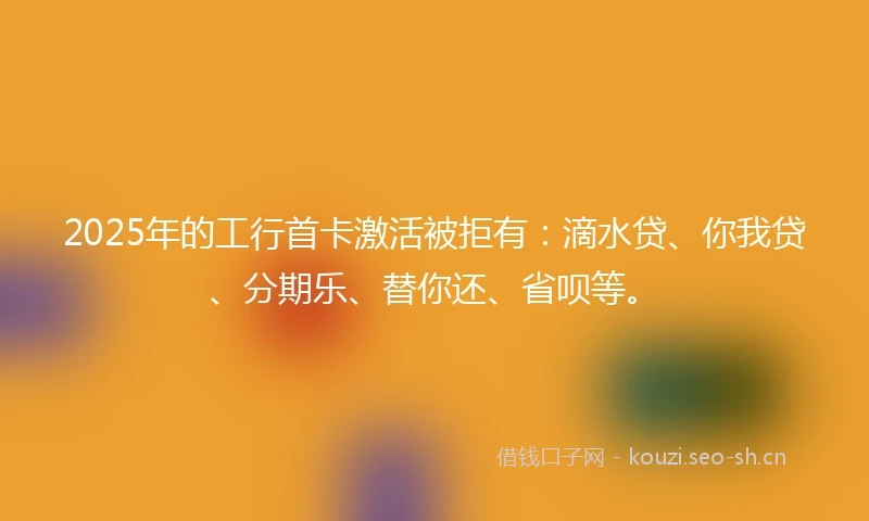 2025年的工行首卡激活被拒有：滴水贷、你我贷、分期乐、替你还、省呗等。