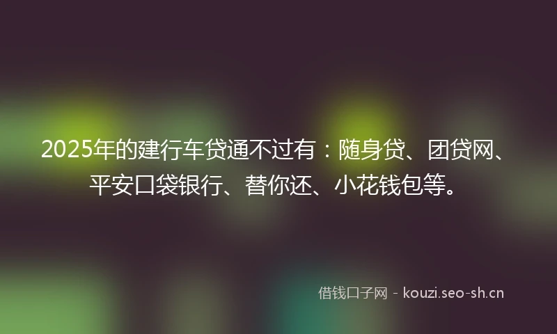 2025年的建行车贷通不过有：随身贷、团贷网、平安口袋银行、替你还、小花钱包等。