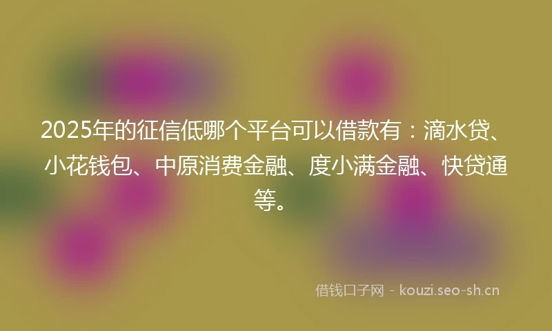 2025年的征信低哪个平台可以借款有：滴水贷、小花钱包、中原消费金融、度小满金融、快贷通等。