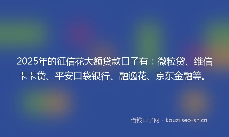 2025年的征信花大额贷款口子有：微粒贷、维信卡卡贷、平安口袋银行、融逸花、京东金融等。